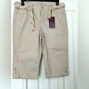 Beige Cropped Pants with Braided Belt